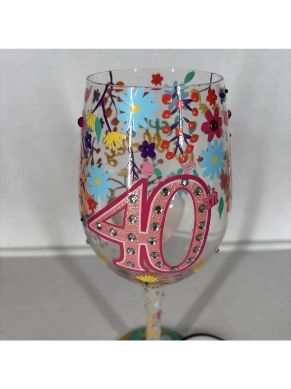 Lolita Love My Wine Happy 40th Birthday Hand-Painted Artisan Wine Glass NIB - Picture 3 of 11